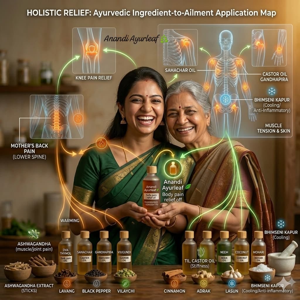 Anandi Ayurleaf Pain Relief Oil 18+ Ayurvedic Ingredients