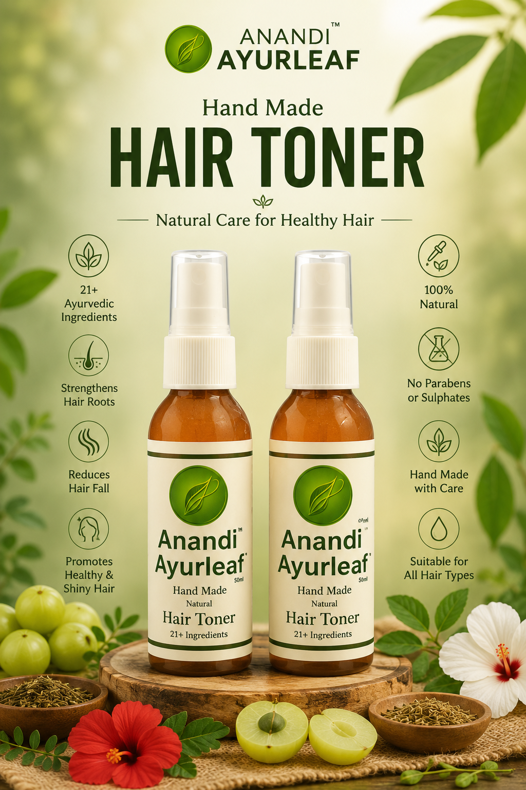 Anandi Ayurleaf Hair Toner 21+ Ingredients
